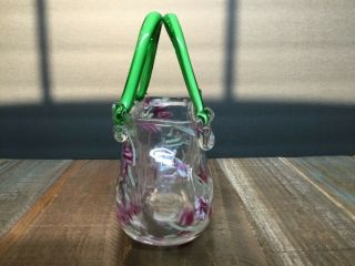 Block Crystal Handbag Vase Mouth Blown Art Glass Polished Clear purple green euc 3