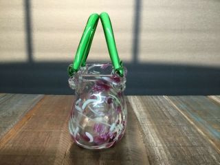 Block Crystal Handbag Vase Mouth Blown Art Glass Polished Clear purple green euc 4