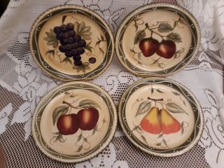 Casa Vero By Ack Set Of 4 Hand Painted Fruits 9 - 3/4” Dinner Plates Gorgeous Nwt