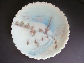 Fenton 1979 Hand Painted Christmas Plate Winter Snow Scene Deer