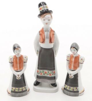 3 Vintage Hollohaza Hungary 1 - Male In Traditional Dress And 2 - Female Figures