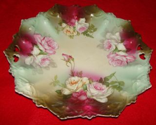 Antique Hand Painted Decorative Plate W/ Roses Mz Austria / Victorian Craft Art