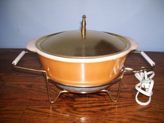 Vintage Fire King Peach Luster 2 Qt.  Casserole Dish with Warmer Stand. 3