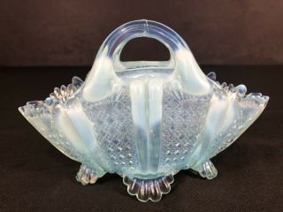 Antique Davidson Blue Opalescent Ponched Top Basket Small 4 1/2” Tall