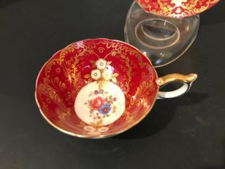 Aynsley china Royalty Deco 7687 Ruby Red Tea Cup and Saucer 2
