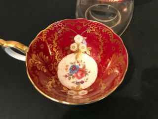 Aynsley china Royalty Deco 7687 Ruby Red Tea Cup and Saucer 3