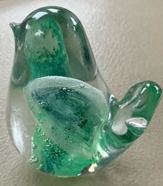 Small Glass Bird With Green Inclusion Paperweight.