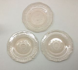 Federal “patrician Spoke” 3 Bread & Butter Plates - Pink,  6”,  Depression Glass