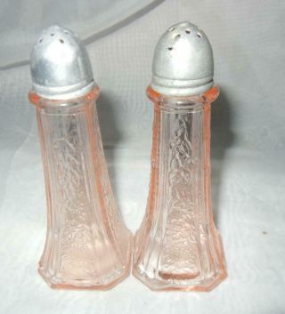 Vintage Anchor Hocking Mayfair Open Rose Pink Depression Glass Shakers
