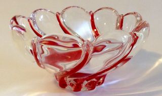 Mikasa Red & Clear Art Glass Peppermint Swirl Candy Dish/ Bowl