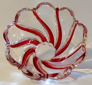 Mikasa Red & Clear Art Glass Peppermint Swirl Candy Dish/ Bowl 3