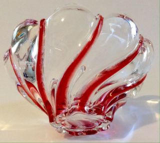 Mikasa Red & Clear Art Glass Peppermint Swirl Candy Dish/ Bowl 5
