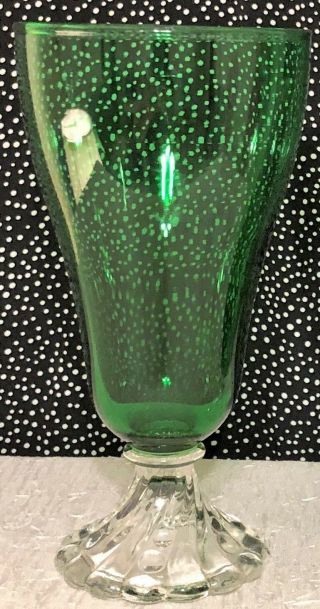 1 Anchor Hocking Burple Green Iced Tea Goblet W/clear Foot 6 & 3/4 In