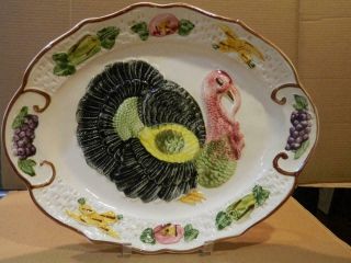 Vintage California Pottery Turkey Platter Ready For Thanksgiving 18 " By 14 1/2 "