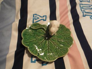 Bordello Pinheiro Ceramic Bunny Rabbit Leaf Dish Glazed Majolica Pottery