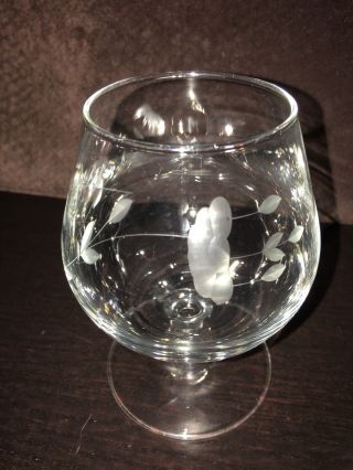 Vintage Brandy Snifter Etched Cut Glass Glasses Flower Leaves Design 4