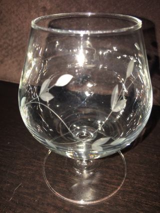 Vintage Brandy Snifter Etched Cut Glass Glasses Flower Leaves Design 5