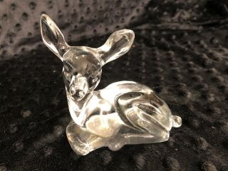 Vtg.  Fenton Clear & Frosted Glass Baby Deer Paperweight Figurine Embossed Mark