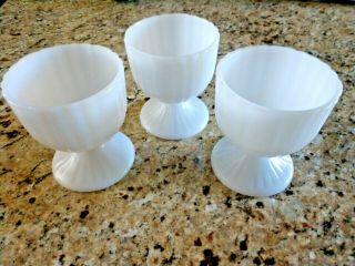 Vtg White Milk Glass Ribbed / Footed Cup Goblet / Dessert,  Punch,  Bowl,  Set Of 3