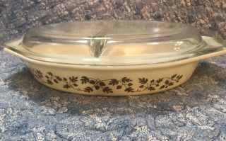 Vintage Pyrex Golden Acorn Divided Casserole Baking Dish with Lid 1 - 1/2 Quart 2