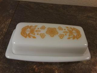 Vintage Pyrex - Butterfly Gold Butter Dish 2 Pc Complete Set - Guc