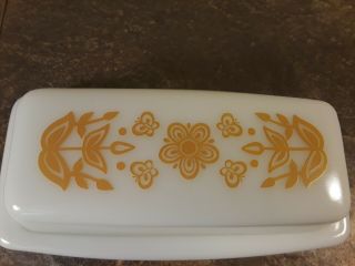 Vintage Pyrex - Butterfly Gold Butter Dish 2 Pc Complete Set - GUC 3