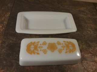 Vintage Pyrex - Butterfly Gold Butter Dish 2 Pc Complete Set - GUC 4