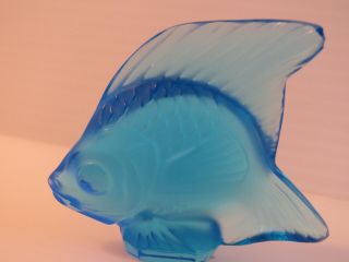 LALIQUE CRYSTAL POISSON FISH VIBRANT BLUE Size 1 7/8 