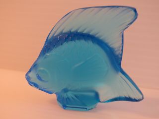 LALIQUE CRYSTAL POISSON FISH VIBRANT BLUE Size 1 7/8 