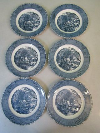 Set Of 6 Currier & Ives Dinner Plates 10’ The Old Grist Mill