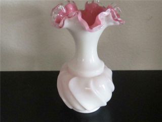Fenton Silvercrest Cased Pink Vase
