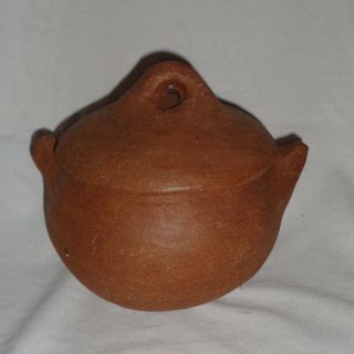 Small Dutch Oven Pottery Clay Pot With Handles And Lid Hand Crafted 6 1/2 " Tall