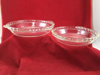 2 Vintage Pyrex Deep Dish Clear Glass Pie Plate Fluted Scalloped Edge 228 229