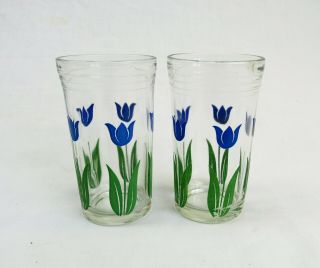 Vintage Swanky Swigs Juice Glasses Blue Tulips 1940s