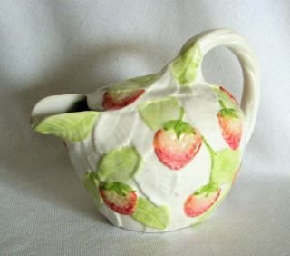 San Marco Nove Italy Strawberry Leaves Pitcher - Exc - Red White Green Ceramic