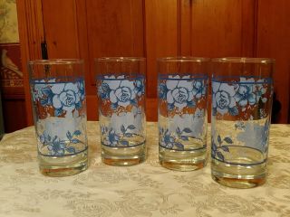 Corelle Blue Velvet Rose Glasses Tumblers Set Of 4 Blue Floral