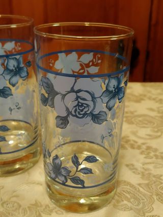 Corelle Blue Velvet Rose Glasses Tumblers Set of 4 Blue Floral 2