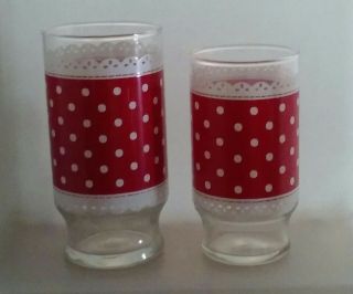 Vintage Fire King Anchor Hocking Red & White Polka Dot Lace Glasses