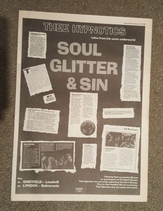 Thee Hypnotics Tour 1991 Press Advert Full Page 30 X 42 Cm Mini Poster