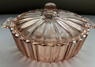 Vintage Pink Depression Glass Covered Dish Bowl 2 Handles Small Candy Dish