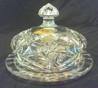 Vintage Hand Cut Lead Crystal Round Lidded Butter Dish,  Julia,  Poland