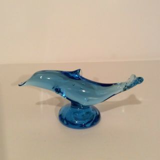 Ron Ray Signed Phoenix Art Glass Studio Blue Dolphin Paperweight 1992