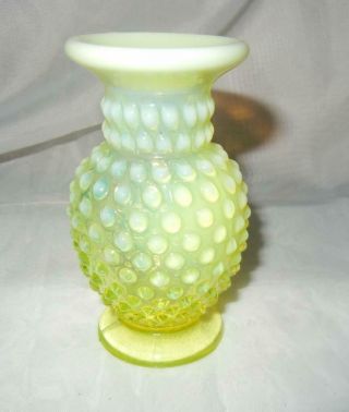 4 " Fenton Topaz Vaseline Opalescent Hobnail Vase