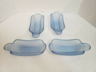 Banana Split Frosted Blue Glass Set Of Four Dishes Bowls