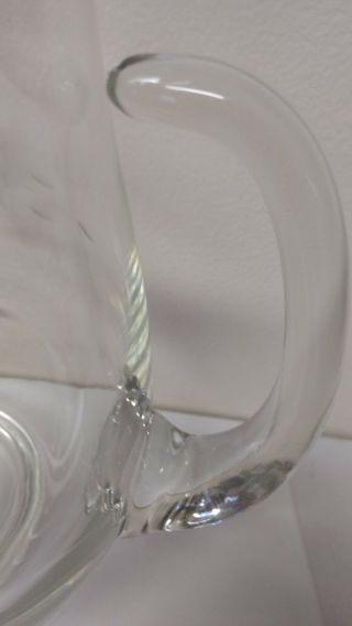 PRINCESS HOUSE ETCHED GLASS PITCHER.  HERITAGE 459.  CAT TAIL HANDLE.  ICE LIP 4