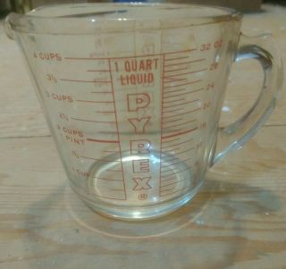 Vintage Pyrex Measuring Cup Red Lettering D Handle 1 Quart 4 Cups 32oz 532