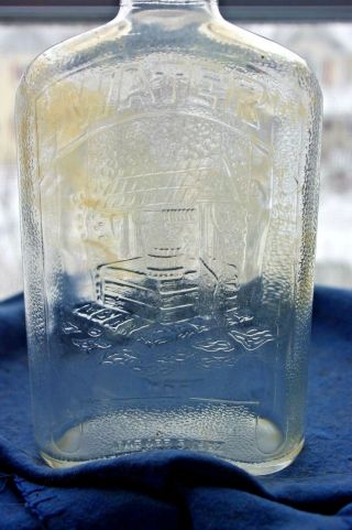 Vintage Glass 1 Quart 1932 Refrigerator Water Bottle Embossed Wishing Well