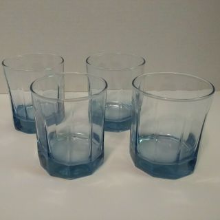 Set Of 4 - Vintage Anchor Ice Blue 10 - Panel Lowball Tumblers/juice Glasses