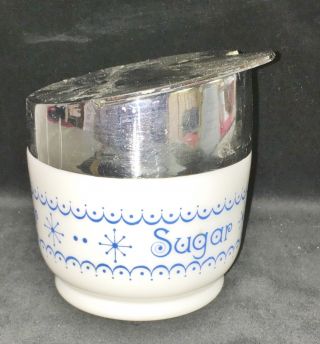 Corelle/gemco Snowflake Blue 4 " Sugar Bowl W/ Flip Top Plastic Lid