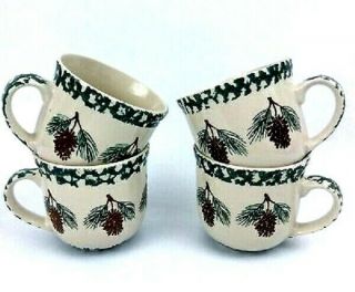 4 Tienshan Pine Cone Christmas Large Coffee Cocoa Mugs Cups Soup Spongeware
